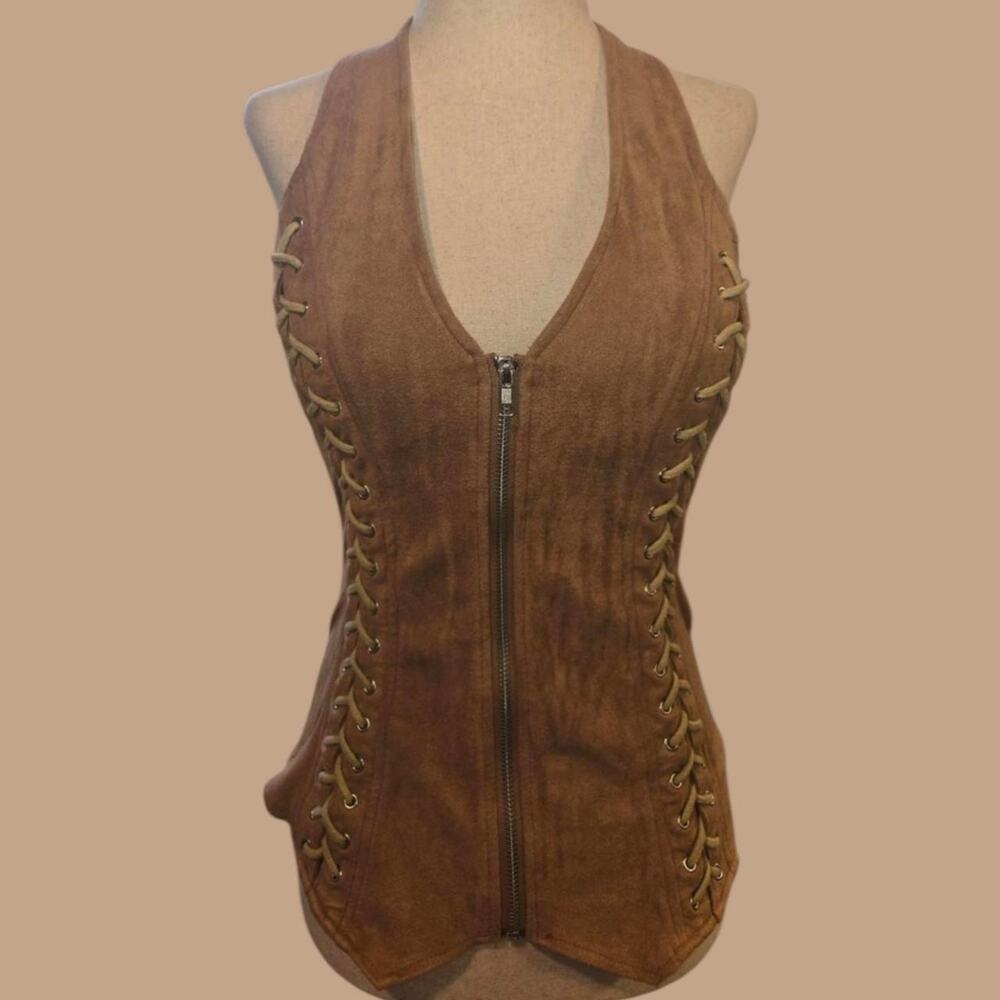 Y2k suede corset halter